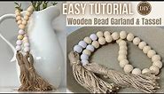 How to Make WOOD BEAD Garland and Tassels Tutorial | Easy DIY | Wooden Farmhouse Beads Decor
