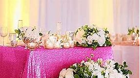 60x102-Inch-Hot Pink-Sequin Rectangular Tablecloth for Party Cake Dessert Table Polyester Tablecloth Rectangle Outdoor Tablecloth Fuchsia Tablecloth 102Inch Long Tablecloth