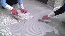 Pebble tile installation process on floor