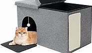 Cat Litter Box Enclosure Hidden Litter Cat Box Furniture Box Hidden Litter Box Furniture with Litter Mat and Odor Control Filter for Large Cats for All Cat Sizes Gray Large