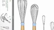 Stainless Steel Wire Whisks Set- 10" 12" Balloon Egg Beaters with Sealed Solid Wooden Handle + 5" 7" Mini Whisks - Kitchen Whisks for Cooking- Pastel Blue- 4 Piece