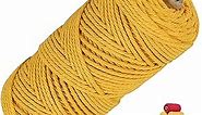 Natural Macrame Cord 3mm x 109yards Colored Macrame Cord 2mm/3mm/4mm/5mm/6mm Macrame Cotton Cord, Twisted Macrame Yarn, Soft Craft Cord Macrame Rope Macrame Supplies (Yellow, 3mm*109Yards)