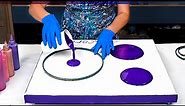 ROYAL Purple TEXTURED Art + Paint Pouring😍MANDALA Art Stencils🔥Creative Mixed Media Acrylic Painting