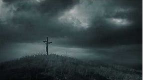 Jesus Calvary Crucifixion Three Crosses On Hill Under Cloudy Dark Sky Christian Worship Background