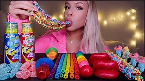 ASMR RAINBOW CANDY, SOUR SLOTHS, RAINBOW TWIZZLERS, NERD ROPE, WAX LIPS, SOUR FOAM CANDY MUKBANG