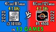 i3 10100f vs Ryzen 5 4500 Test in 13 Games or R5 4500 vs i3 10100
