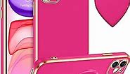 Telaso iPhone 11 Case, iPhone 11 Phone Case with Separate Love Heart Kickstand Holder Soft TPU Plating Bumper Protective Slim Shockproof iPhone 11 Phone Case Cover for Girls Women, Hot Pink