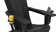 SERWALL HDPE Folding Adirondack Chair with Dual Cup Holder - Weather-Resistant and Eco-Friendly Composite Adirondack Chair - Black