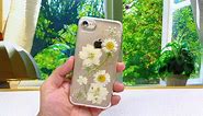 Abbery for iPhone SE 2022/SE 2020/8/7 Case Floral Cute Design Glitter&Sparkle Clear with Real Dried Pressed White Flowers Pattern Slim&Thin Soft TPU Protective Women Girl's Phone Cover