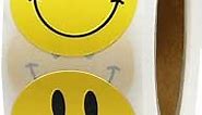 Happy Face Paper Stickers, 1 Inch Yellow, 500 Pieces per Roll, Permanent Adhesive, for Teachers, Parties, Rewards, Kids