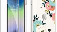 GVIEWIN Compatible with iPhone SE Case 2022/2020, iPhone 7/8 Case with Screen Protector, Cute Flower Clear Soft TPU Protective Bumper Cover Women Girls, Floral Phone Case(Abundant Blossom/White)
