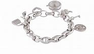 Anne Klein Women's 10-7605CHRM Crystal Silver-Tone Charm Bracelet Watch