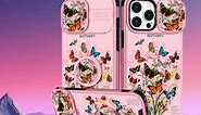 Funermei (2in1 for iPhone 15 Case for Women Girls Cute Phone Cover Butterfly Moon Girly Pretty Teens Mushroom Kawaii Aesthetic Design with Camera Cover and Ring Stand Funda for Apple iPhone 15 Cases