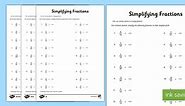 Simplifying Fractions Worksheet Year 3 to 6