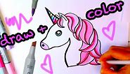 How to Draw + color a Unicorn Emoji Easy - draw and color!