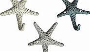 Zeckos Set of 3 Cast Iron Nautical Starfish Wall Hooks - Stylish and Functional Towel, Hat, and Key Hangers - Rustic 4-Inch Decorative Hooks for Coastal-Themed Home