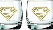 Superman Whiskey Glasses - 10 oz. Capacity - Set of 2 Glasses - Sturdy Base