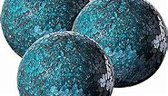 WHOLE HOUSEWARES | Decorative Balls | Set of 3 Glass Mosaic Orbs for Bowls | 4" Diameter | Table Centerpiece | Coffee Table and House Decor (Turquoise)
