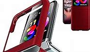 Case for Motorola Razr Plus 2023 (Razr+ 2023) with External Screen Protector Thin Hard PC Cover Phone Case for Moto Razr+ 2023 - Red+Glass
