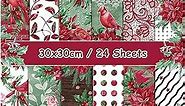 Christmas Scrapbook Paper Sheets, HADEEONG Scrapbook Supplies 11.8x11.8 Inch Christmas Bird Pattern Paper Double-Sided Craft Paper Decorative Paper Folded Flat for Craft DIY Card Making, 24 Pack