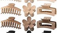 12 Pack Large Hair Claw Clips 4.3 Inch Rectangle Hair Clips Flower Hair Clips for Women Thin Thick Hair, Matte Hair Clip Hair Claws Banana Clips Strong Hold Clips, 3 Styles Claw Clips Neutral Colors