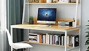 Tribesigns Computer Desk with Hutch, 47 inches Home Office Desk with Space Saving Design with Bookshelf for Small Spaces (Light Walnut, 47)