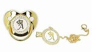 Golden Letter Baby Pacifier, Personalized Bling Pacifier with Pacifier Clips and Anti-Dust Cover for Baby Shower Newborn Birthday Photography(Letter A)