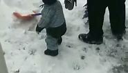 Kid Shovels Snow With His Father!