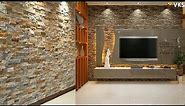 Stone Wall Cladding TV Unit Wall Decor Ideas | Natural Stone Wall Tiles Living Room Home Interior
