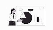 Business woman presenting bw outline 2D character animation. Talk entrepreneur monochrome linear cartoon 4K video. Female office worker pointing chart animated person isolated on white background