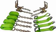 Mytee Products 8 Point Roll Back Vehicle Tie Down Kit with Chain Extension on Both Ends, Ratchet Handles - High Viz Green, WLL# 3333 LB - Tow Truck Straps Car Hauler Carrier Tie Down System