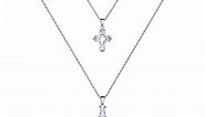 Silver Cross Necklaces for Women Layered Diamond Cross Pendant Necklace Silver Crucifix Necklace for Girls