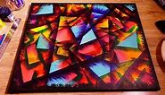 Acrylic Geometric Abstract Painting On Canvas Using A4 Paper Creating Layers Technique