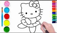 easy hello kitty ballerina drawing and colouring for kids and toddlers| learn how to draw easy hello