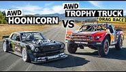 AWD Trophy Truck Pulls a Wheelie Vs Ken Block’s 1,400hp AWD Ford Mustang // Hoonicorn vs The World