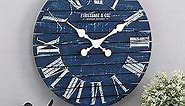FirsTime & Co. Navy Augustus Shiplap Wall Clock, Large Vintage Decor for Living Room, Home Office, Round, Wood, Farmhouse, 18 inches