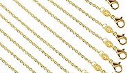 SANNIX 50 Pack Gold Plated Necklace Chains Cable Chain Necklace Bulk for Jewelry Making Supplies, 1.2mm 18 Inches