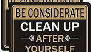 2 Pack Be Considerate Clean Up After Yourself Sign 10 x 7 Inches Home Kitchen Sign with Adhesive Backing Sticker Peel-Off Premium Plastic Waterproof Easy to Mount