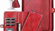 Harsel iPhone 6 Plus Wallet Case for Women/Girl,Purse Case Detachable Flip Case Magnetic Cover with Strap Card Holder Stand iPhone 6s Plus PU Leather Folio Cover Silicone Shockproof Phone Case Red