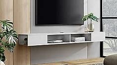 FITUEYES 70 inch Floating TV Stand Wall Mounted with Storage Shelf for Living Room,White