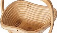Qmkmyy Foldable Bamboo Dried Fruit Basket Apple Shaped Collapsible Bread Nuts Baskets Candy Gifts Fruit Bowl Holder Wooden Snack Box for Kitchen Table