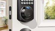 Veise Fingerprint Door Lock with 2 Lever Handles - Keyless Entry Door Lock, Electronic Keypad Deadbolt & Front Door Lock Handle Sets, Auto Lock & 1 Touch Locking, Easy Installation, Matte Black