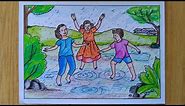 Rainy season | Kids playing in rain memory drawing | easy memory drawing for kids step by step| Rain