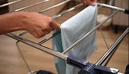 Premium Clothes Drying Rack - Foldable 2-Layer Laundry Drying Rack Clothing – Collapsible & Free Standing with Height Adjustable Wings, Stainless Steel, Sock Clips, Towel Rack Organization, Blue