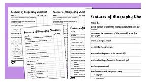 Features of a Biography Writing Checklist