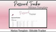 Password Tracker Notion Template, Password Management Notion Templates for Business or Personal