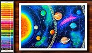 Solar System Drawing | Space Drawing With Planets | Galaxy Drawing | Universe Drawing | Oil Pastels