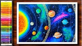 Solar System Drawing | Space Drawing With Planets | Galaxy Drawing | Universe Drawing | Oil Pastels