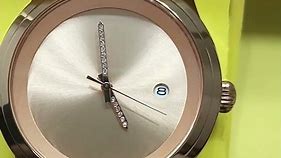 rose gold automatic diamond watch with exhibition case & bracelet
