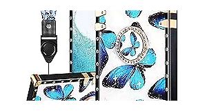 Loheckle for Square iPhone XR Case, Designer Retro Luxury Cases for Women with Ring Stand Holder and Lanyard, Stylish Butterfly Cute Cover for iPhone XR 6.1 Inch